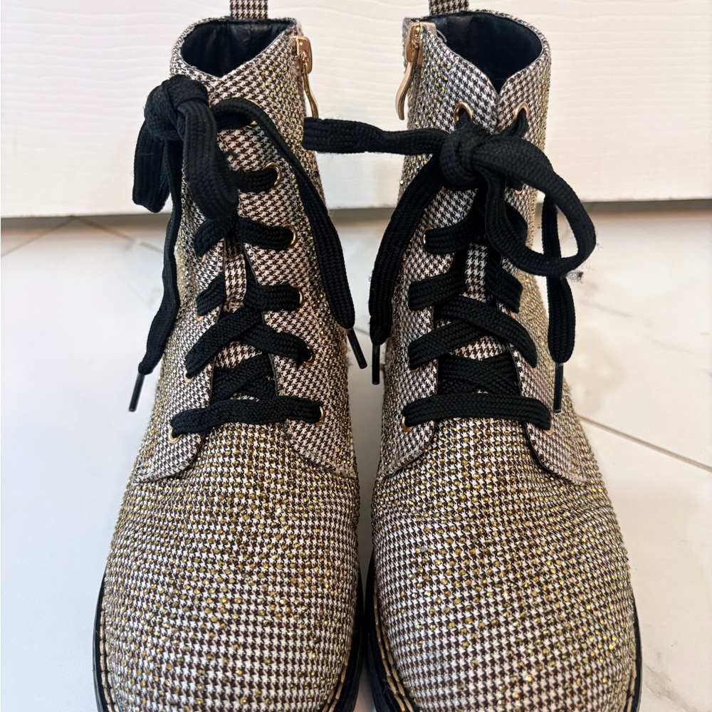 Kurt Geiger Black and Gold Houndstooth Combat Boots